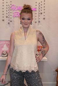 Wild Horse Boutique Beige Suede Top with Lace Trim