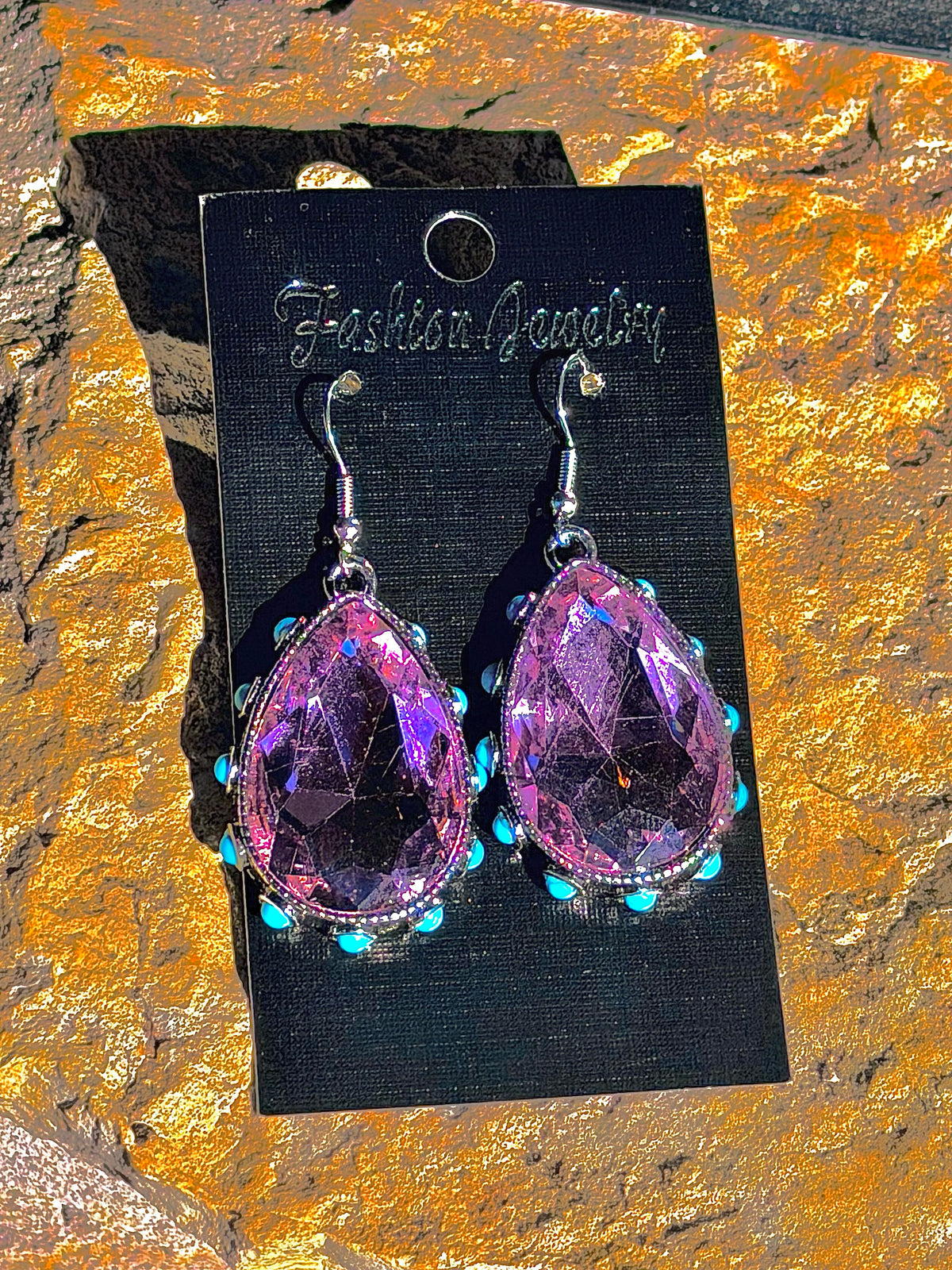 Wild Horse Boutique Big Diamond Stone Trimmed Turquoise Earrings
