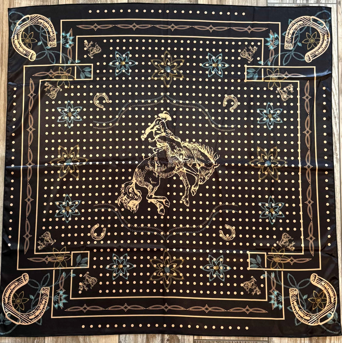 Wild Horse Boutique Black and Gold Horseshoe Large Wild Rags