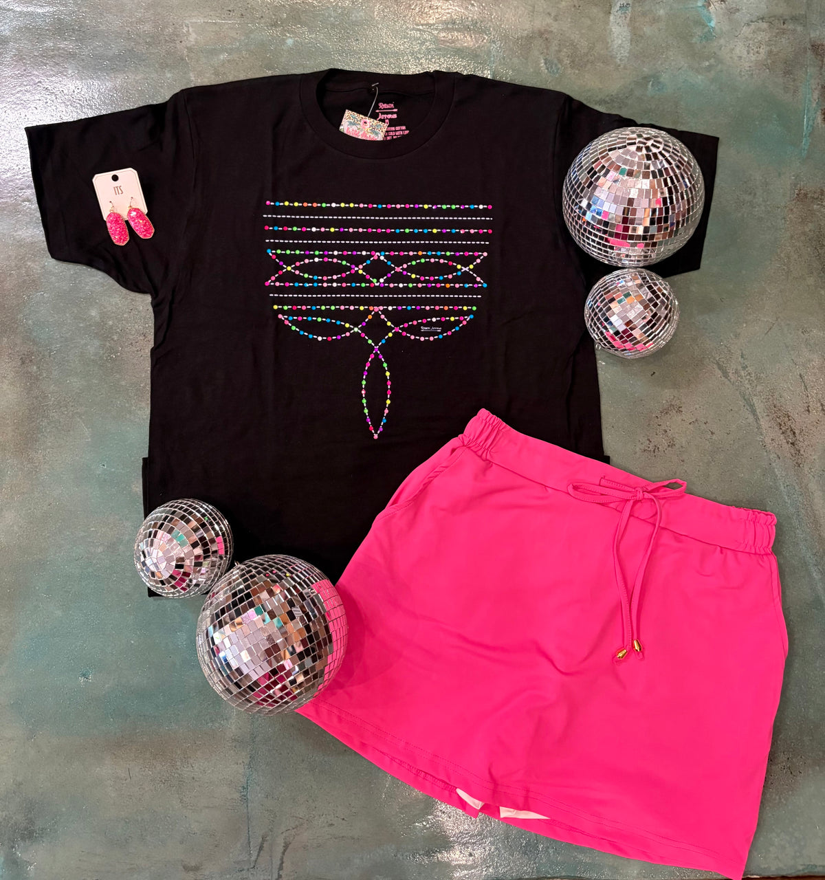 Wild Horse Boutique Black Boot-stitch Neon Rhinestone Tee