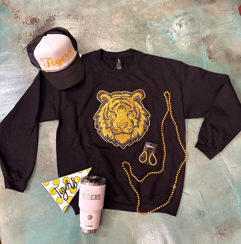 Wild Horse Boutique Black Crewneck with Sequin Tiger