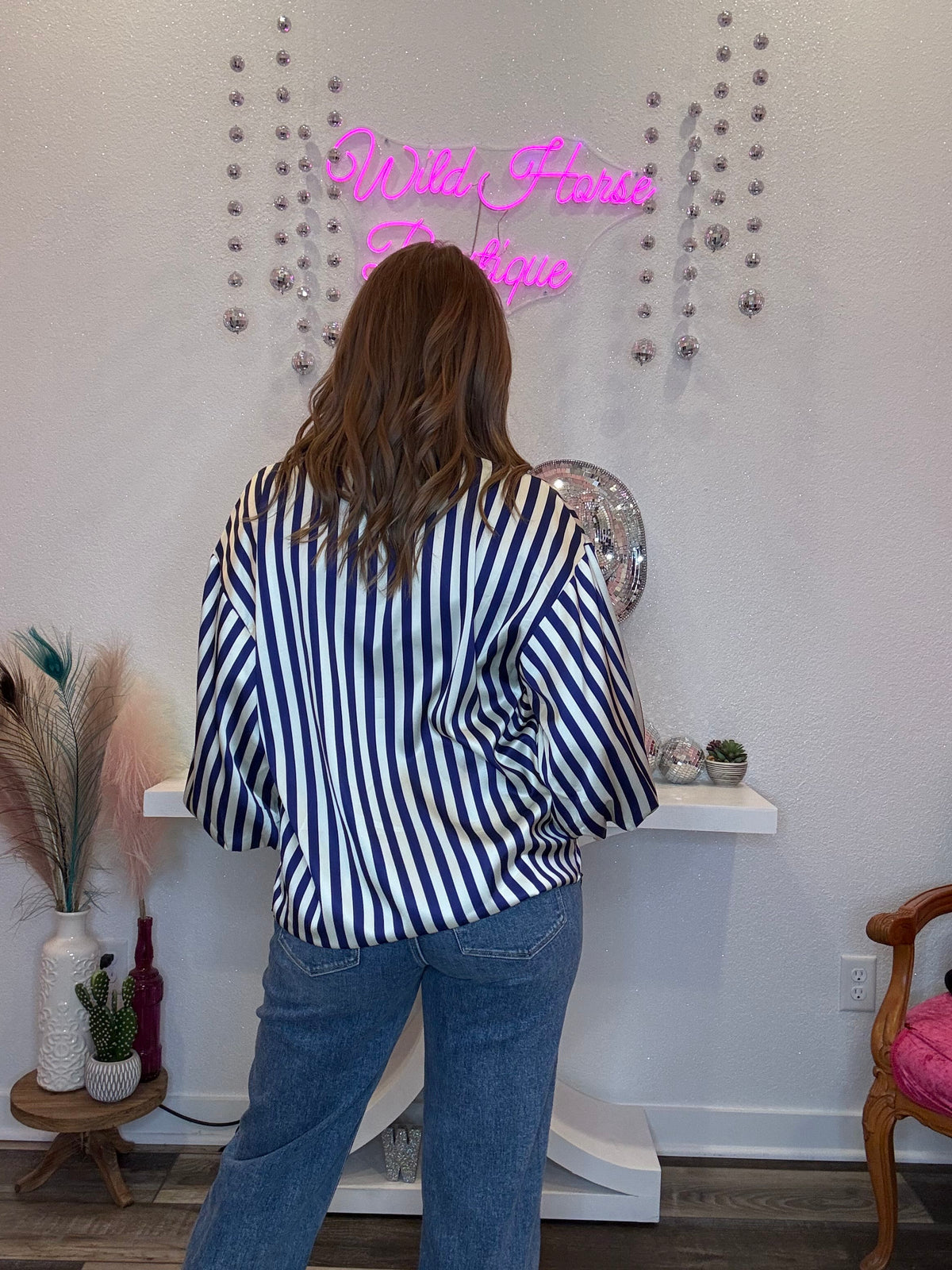 Wild Horse Boutique Black or Navy Striped Satin Shirt