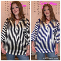 Wild Horse Boutique Black or Navy Striped Satin Shirt