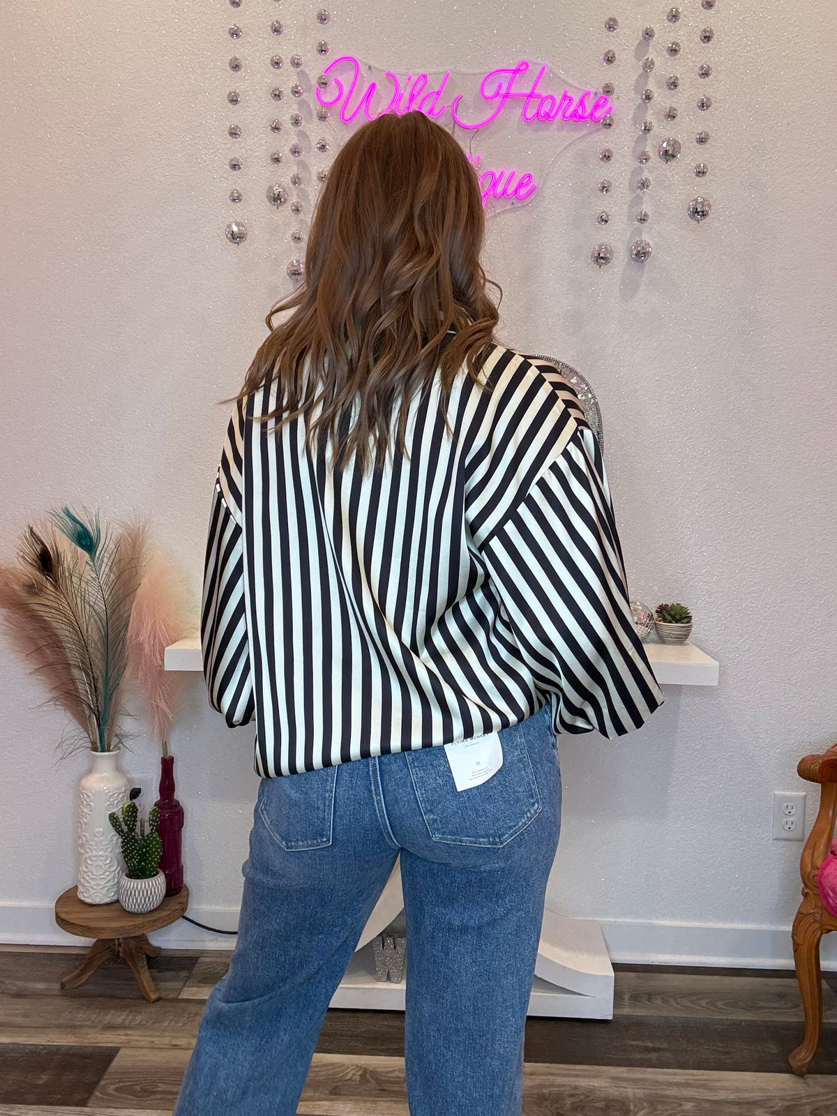 Wild Horse Boutique Black or Navy Striped Satin Shirt