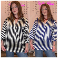 Wild Horse Boutique Black or Navy Striped Satin Shirt