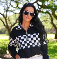 Wild Horse Boutique Black & White Checkered Quarter Zip