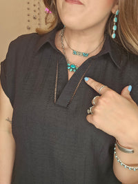 Wild Horse Boutique Blouse Black Linen Blouse