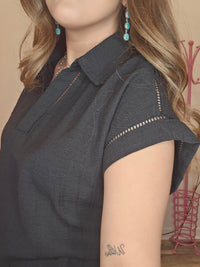 Wild Horse Boutique Blouse Black Linen Blouse