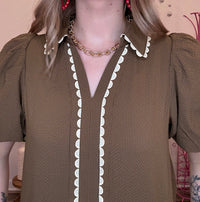 Wild Horse Boutique Blouse Brown Embroidered Blouse