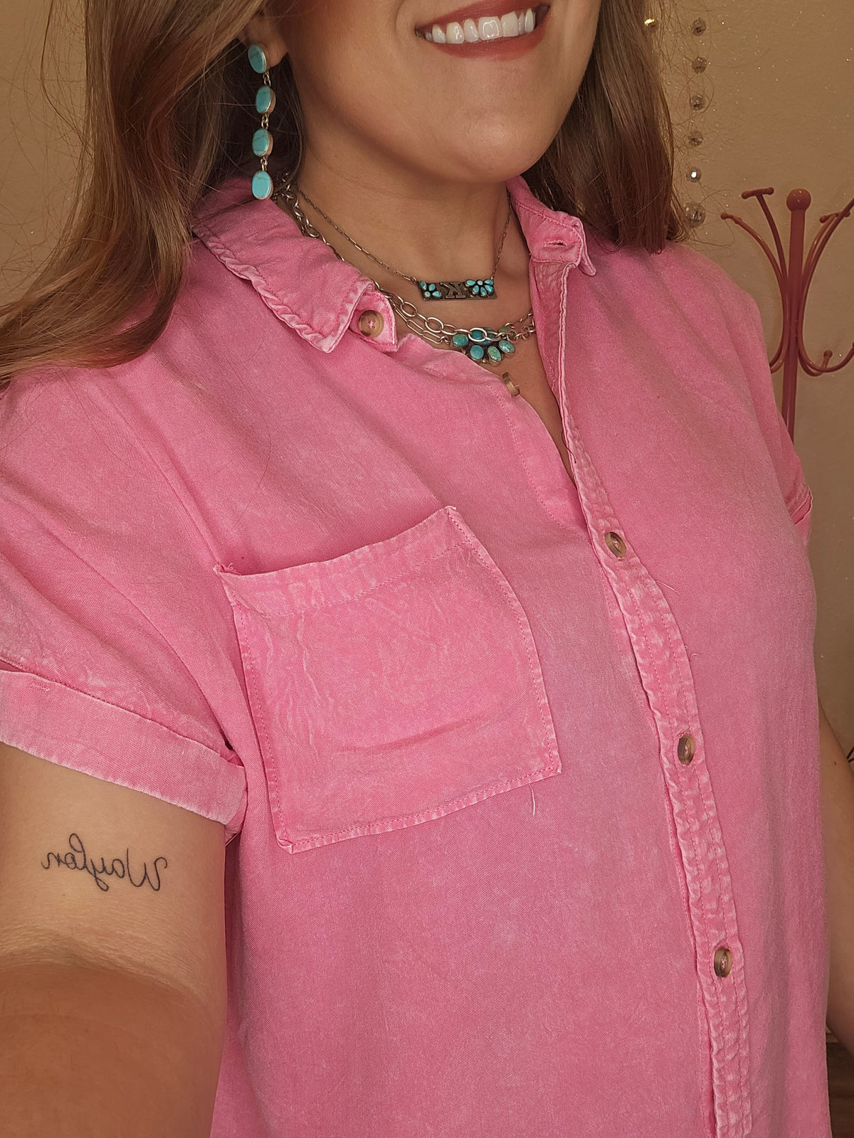 Wild Horse Boutique Blouse Mineral Washed Pink Blouse