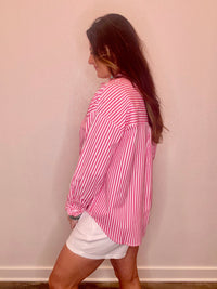 Wild Horse Boutique Blouse Pink Striped Button Down
