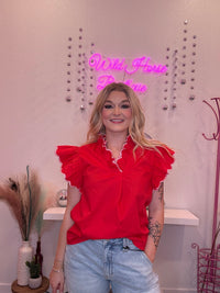 Wild Horse Boutique Blouse Red Ruffle Top
