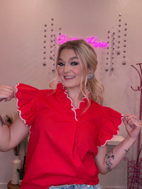 Wild Horse Boutique Blouse Red Ruffle Top
