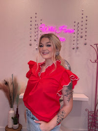 Wild Horse Boutique Blouse Red Ruffle Top
