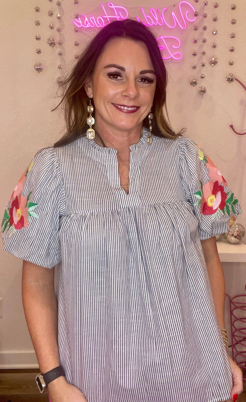 Wild Horse Boutique Blouse Striped and Floral Blouse
