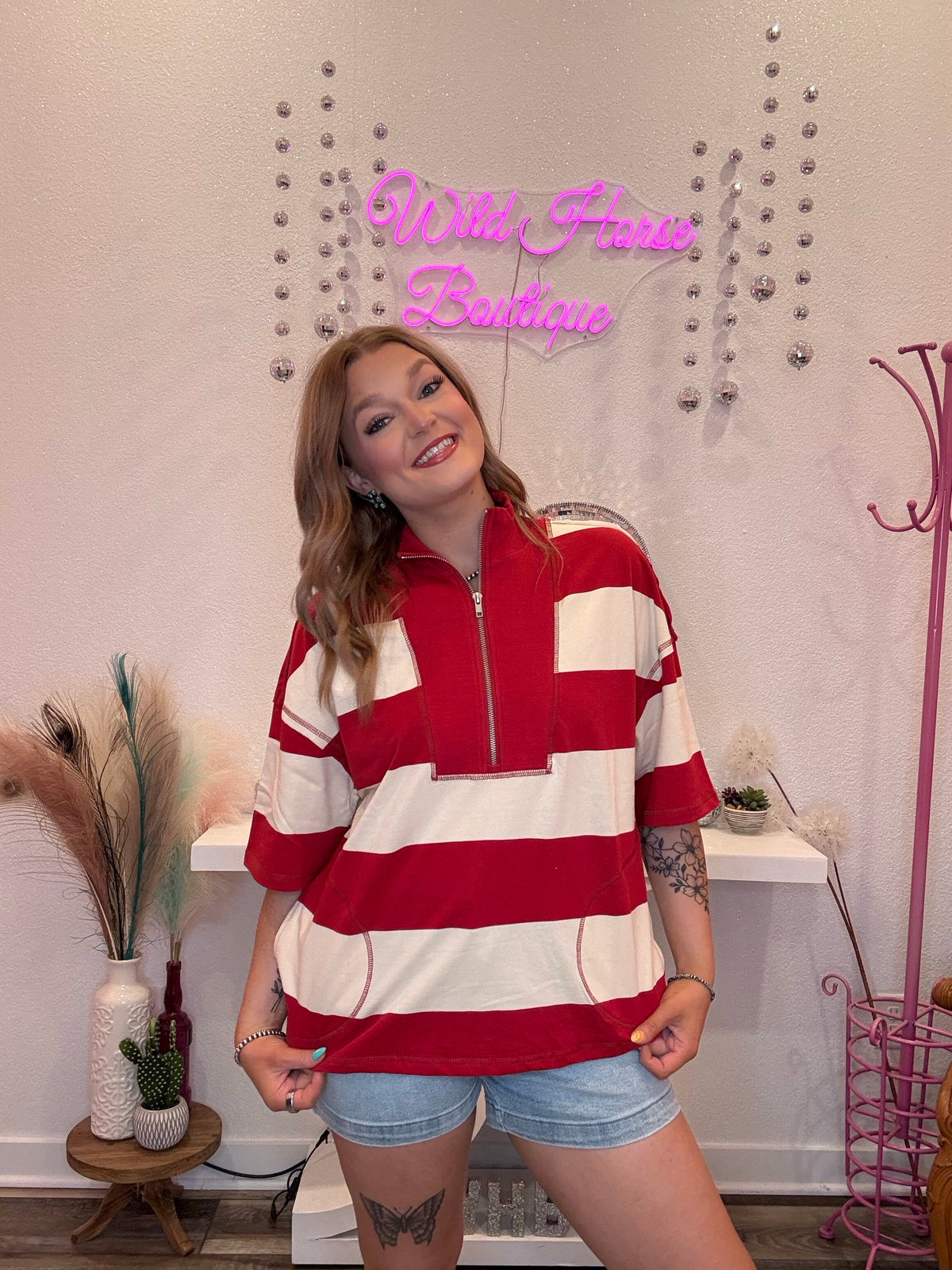 Wild Horse Boutique Blouse The Red and White Striped Blouse