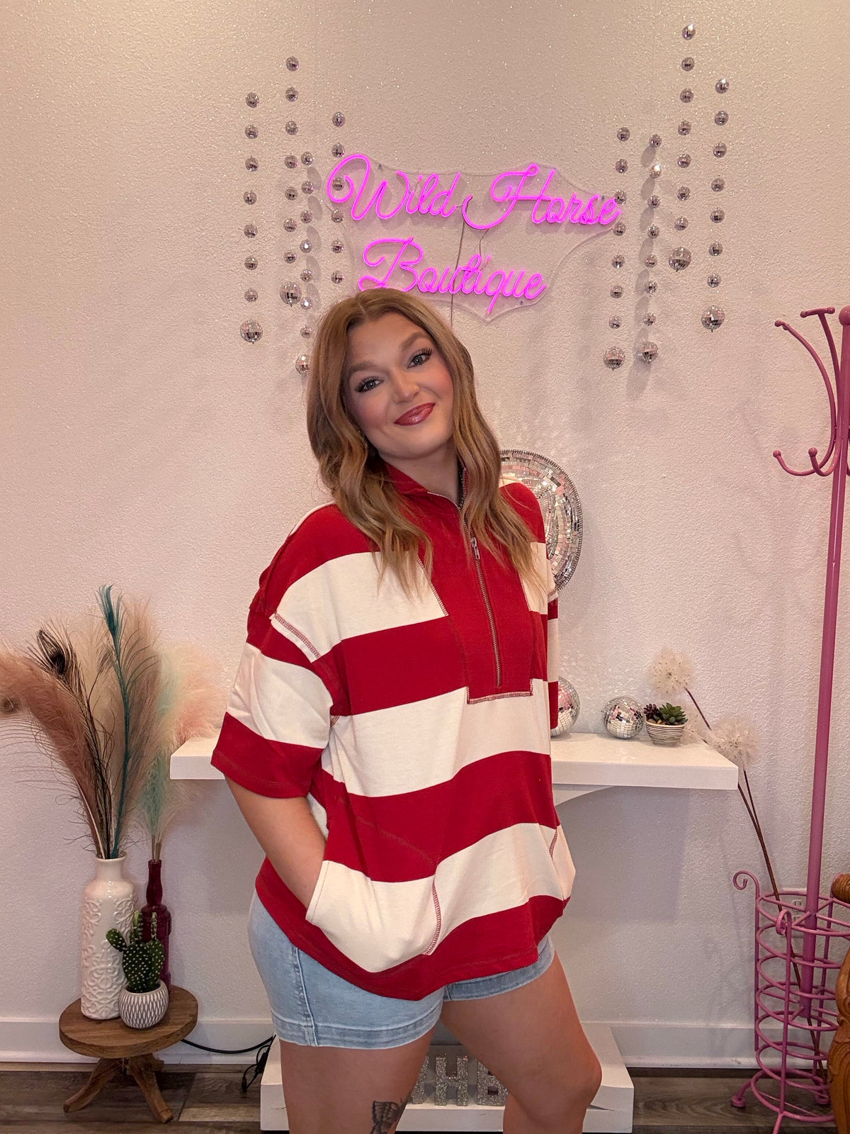 Wild Horse Boutique Blouse The Red and White Striped Blouse