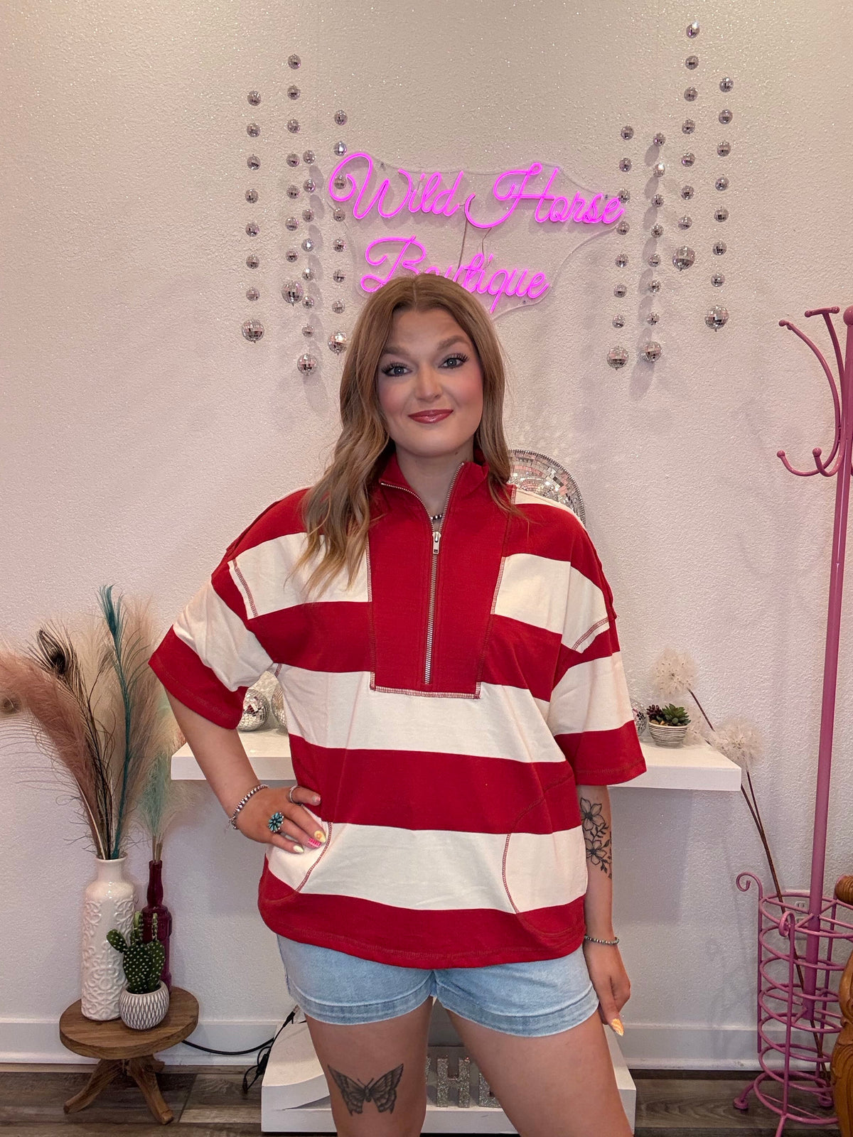 Wild Horse Boutique Blouse The Red and White Striped Blouse