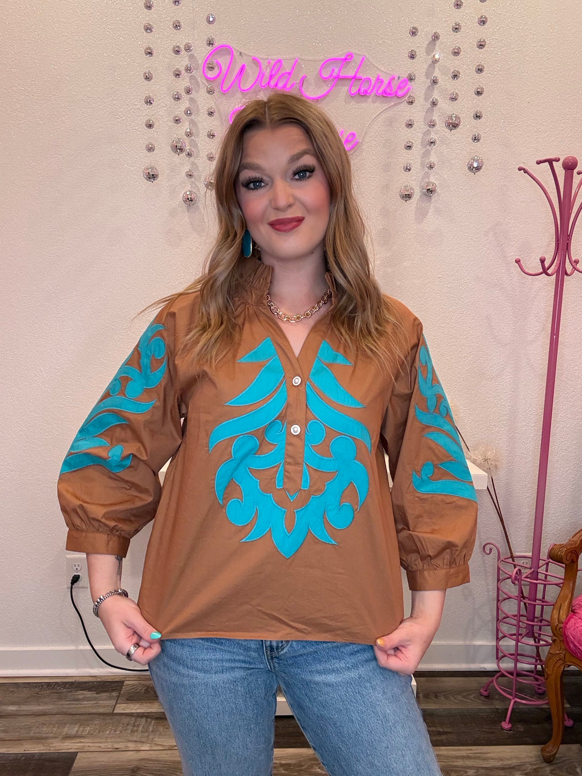 Wild Horse Boutique Blouse Turquoise Western Top