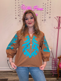 Wild Horse Boutique Blouse Turquoise Western Top