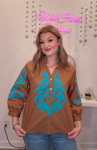 Wild Horse Boutique Blouse Turquoise Western Top