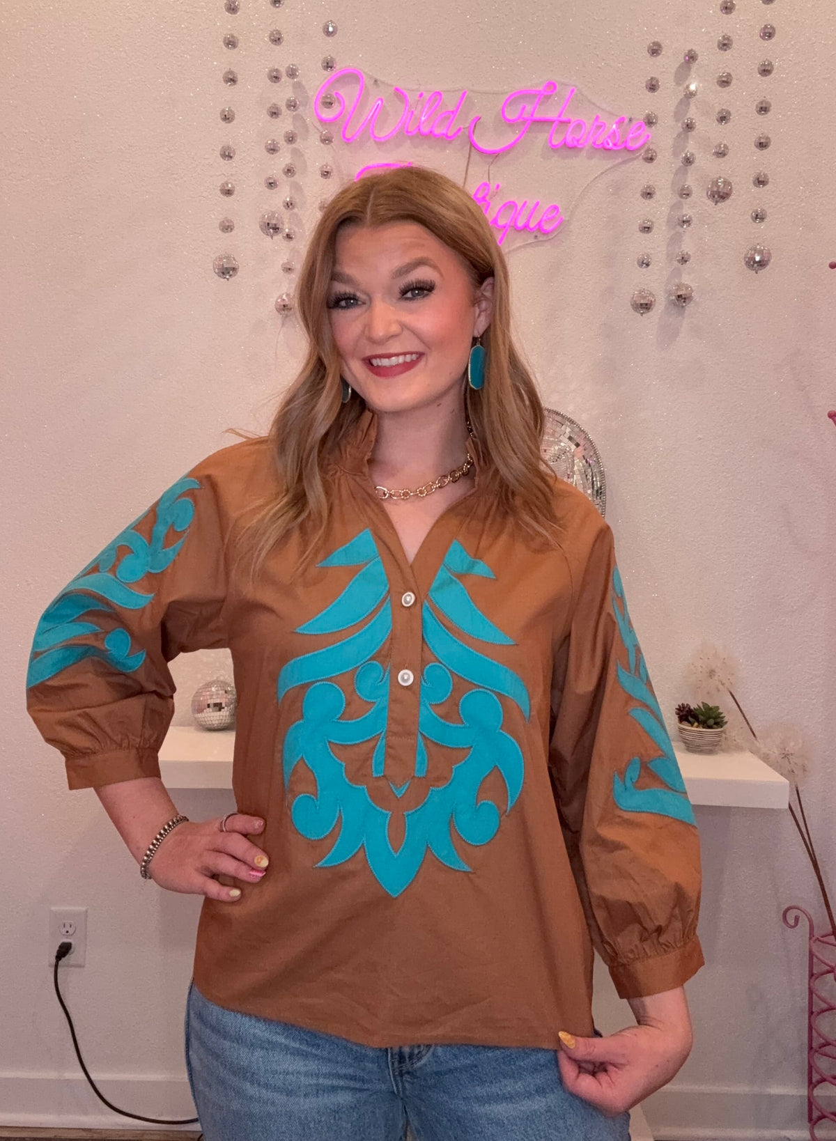 Wild Horse Boutique Blouse Turquoise Western Top