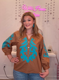 Wild Horse Boutique Blouse Turquoise Western Top