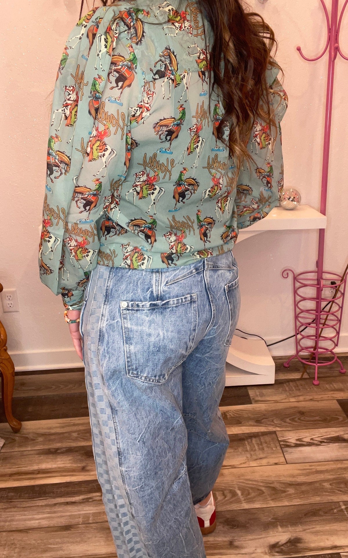 Wild Horse Boutique Bottoms Checkered Barrel Jeans