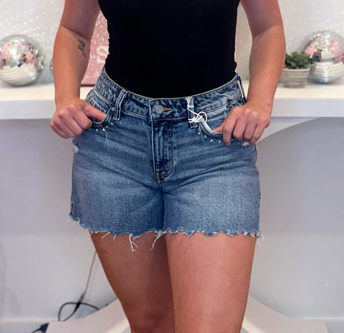 Wild Horse Boutique Bottoms Denim shorts with Turquoise Stones