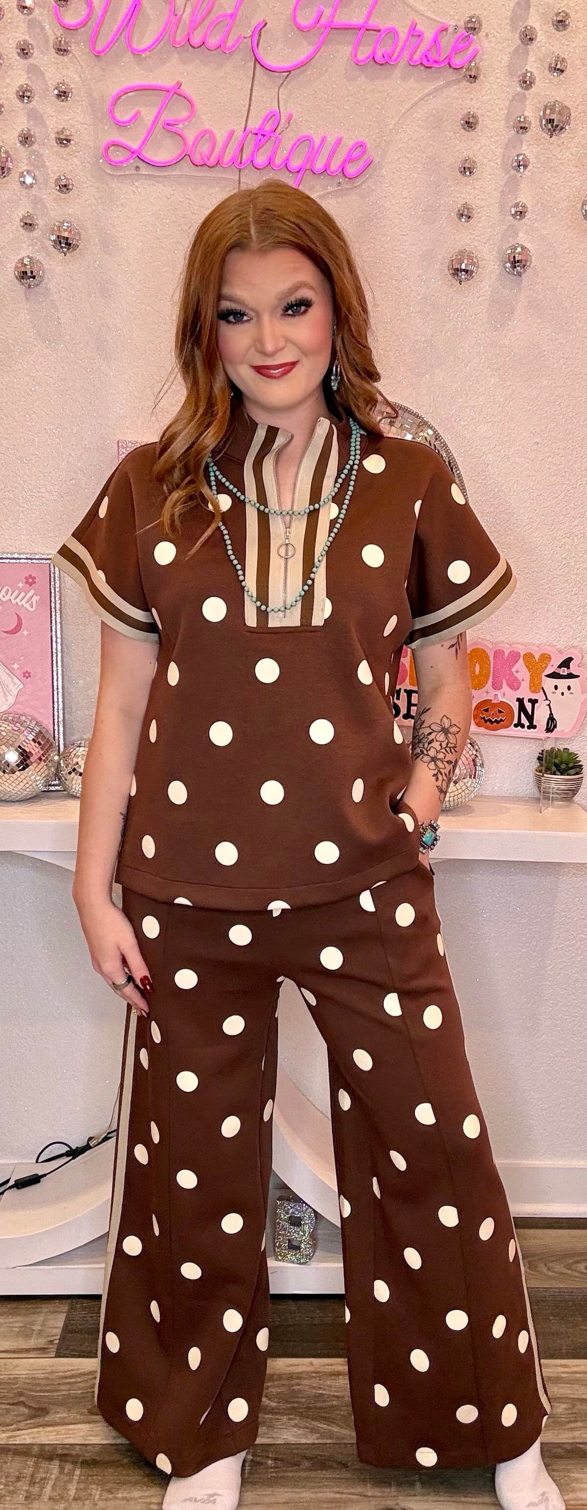 Wild Horse Boutique Brown and White Polka Dot Set