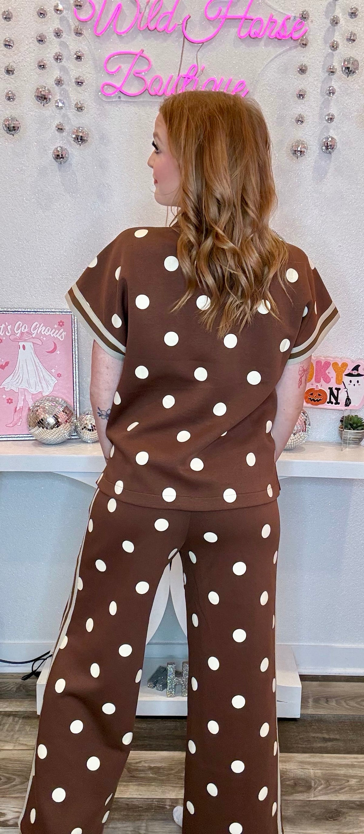 Wild Horse Boutique Brown and White Polka Dot Set