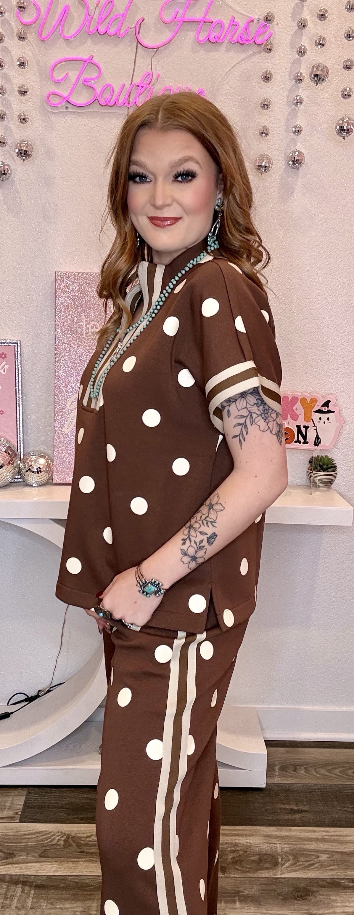 Wild Horse Boutique Brown and White Polka Dot Set
