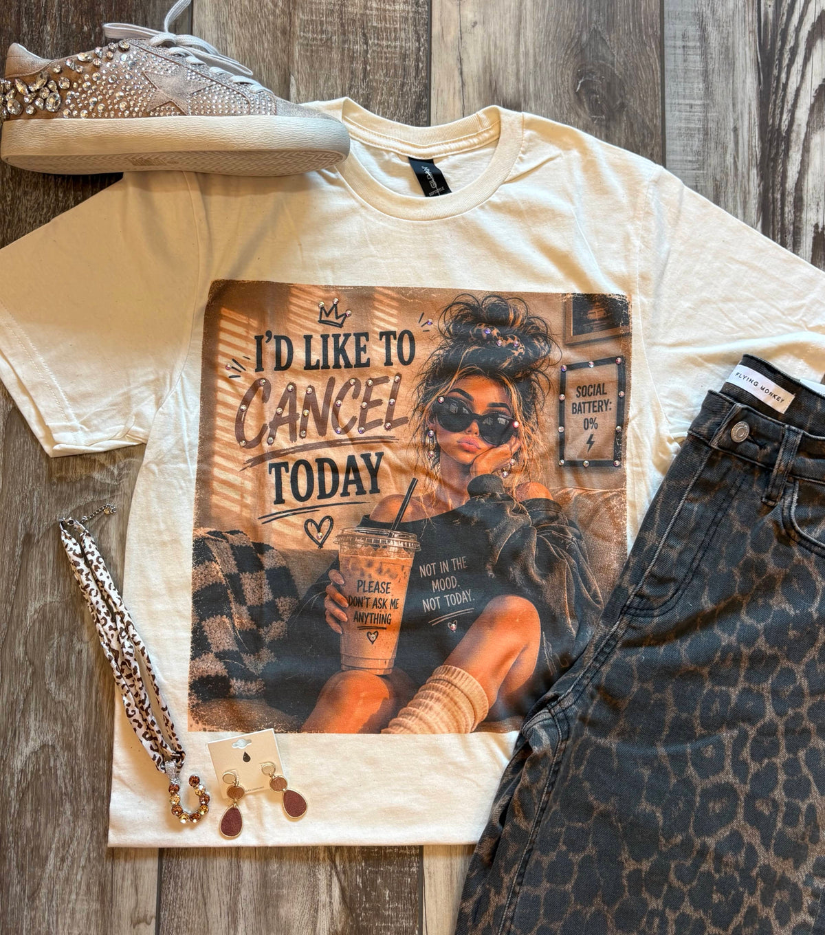 Wild Horse Boutique Cancel Today Rhinestone Tee