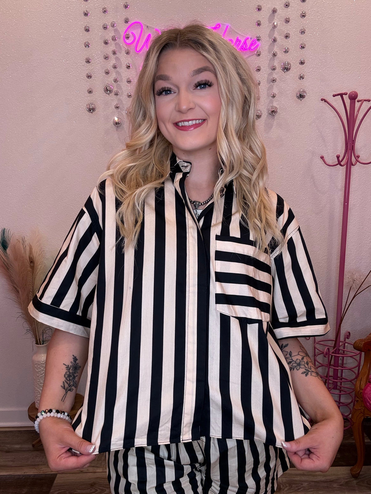 Wild Horse Boutique Clothing sets Beige and Black Striped Set
