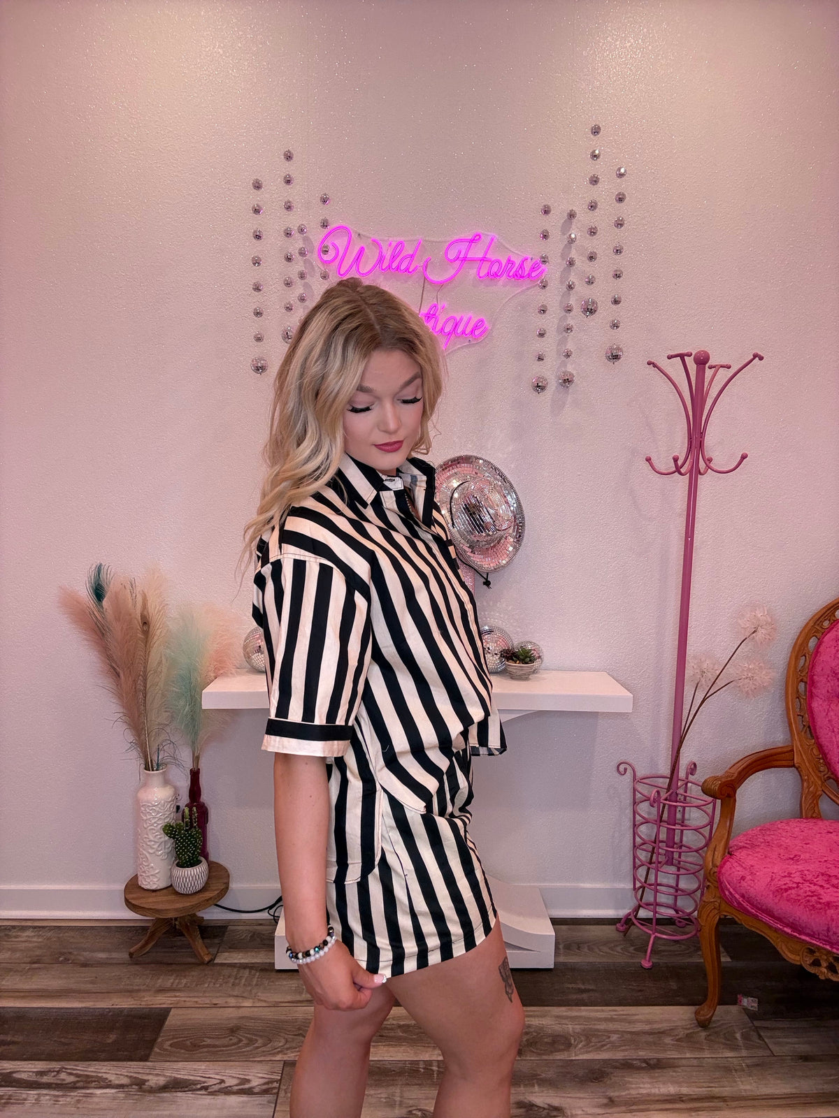 Wild Horse Boutique Clothing sets Beige and Black Striped Set