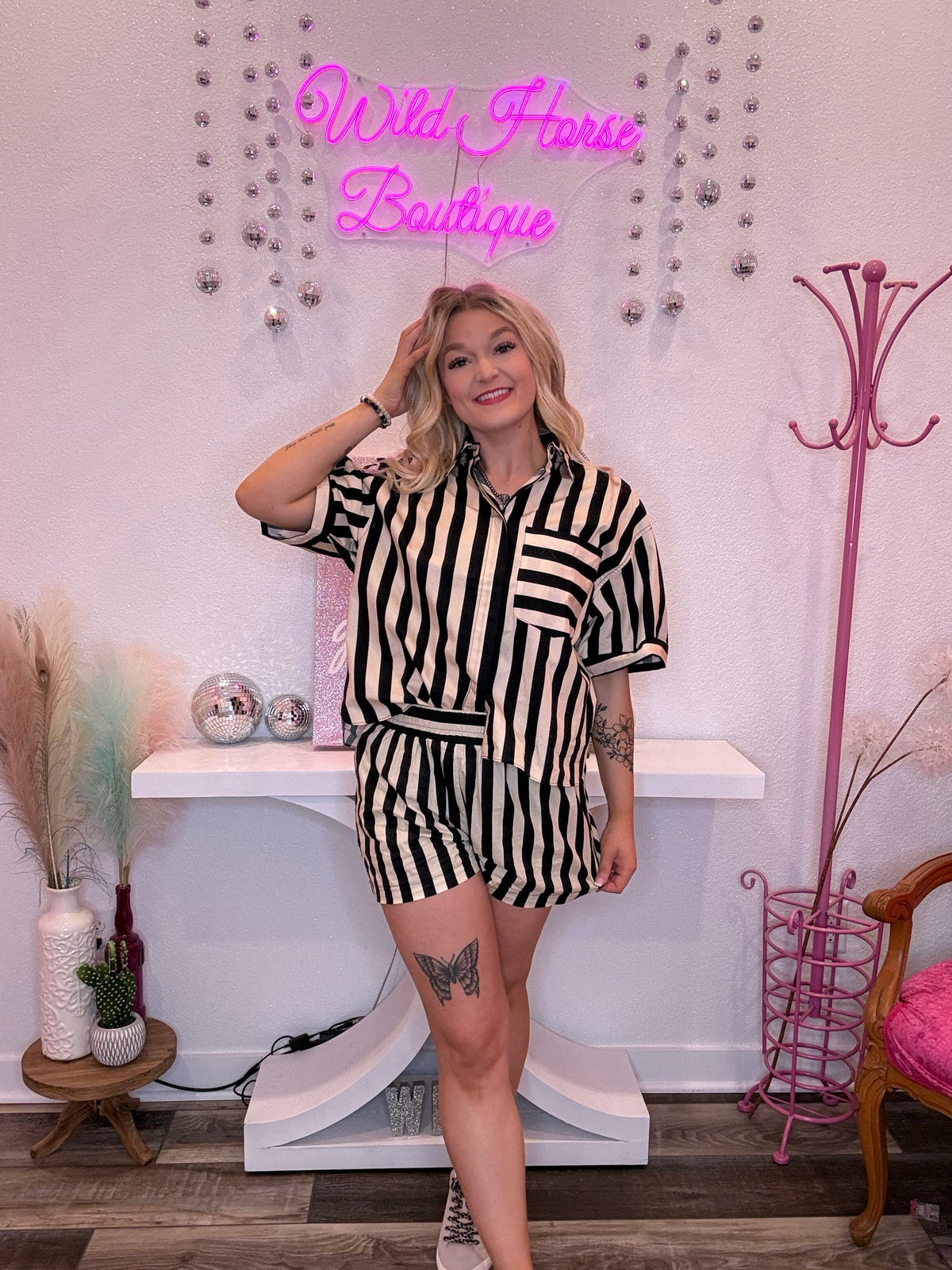 Wild Horse Boutique Clothing sets Beige and Black Striped Set