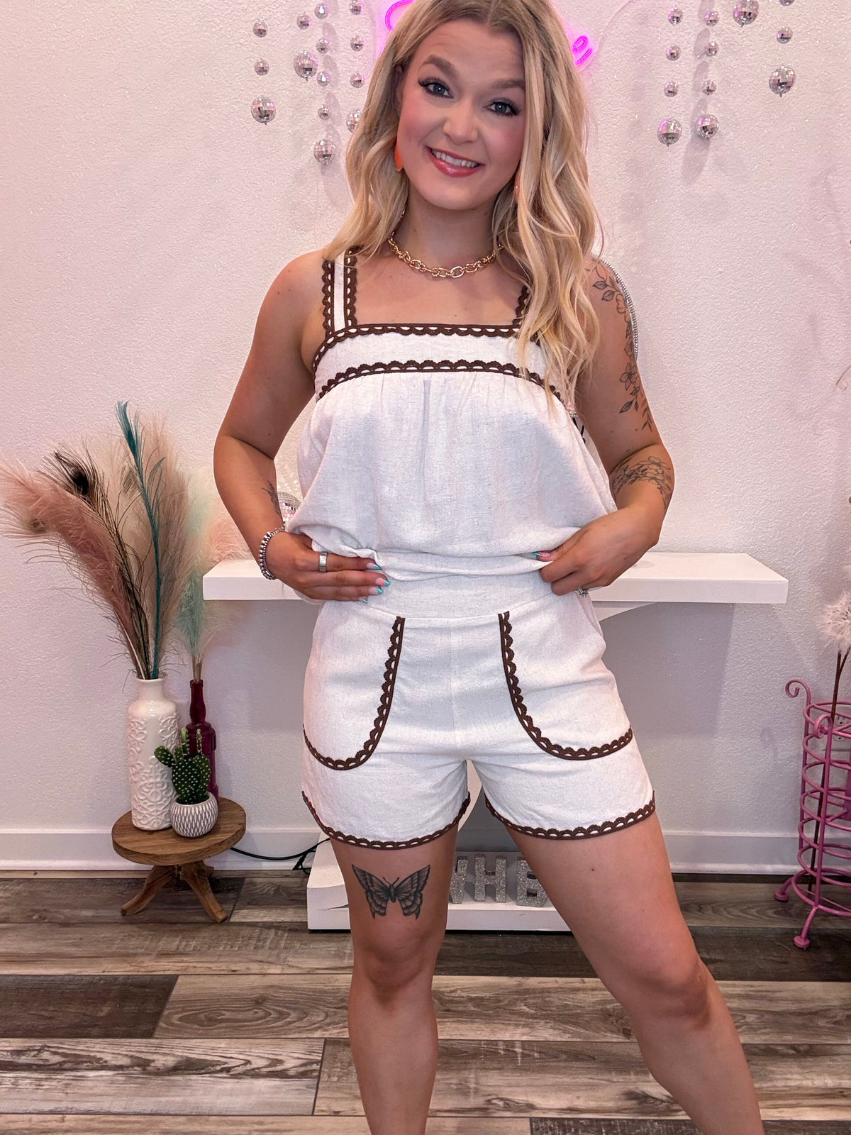 Wild Horse Boutique Clothing sets Cream and Brown Set