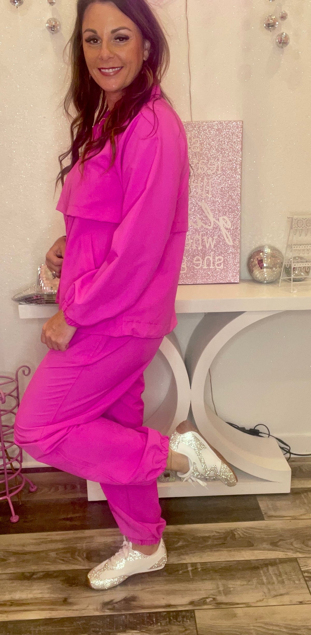 Wild Horse Boutique Clothing sets Hot Pink Jogger Wind Suit Set | Gold Zipper Accents