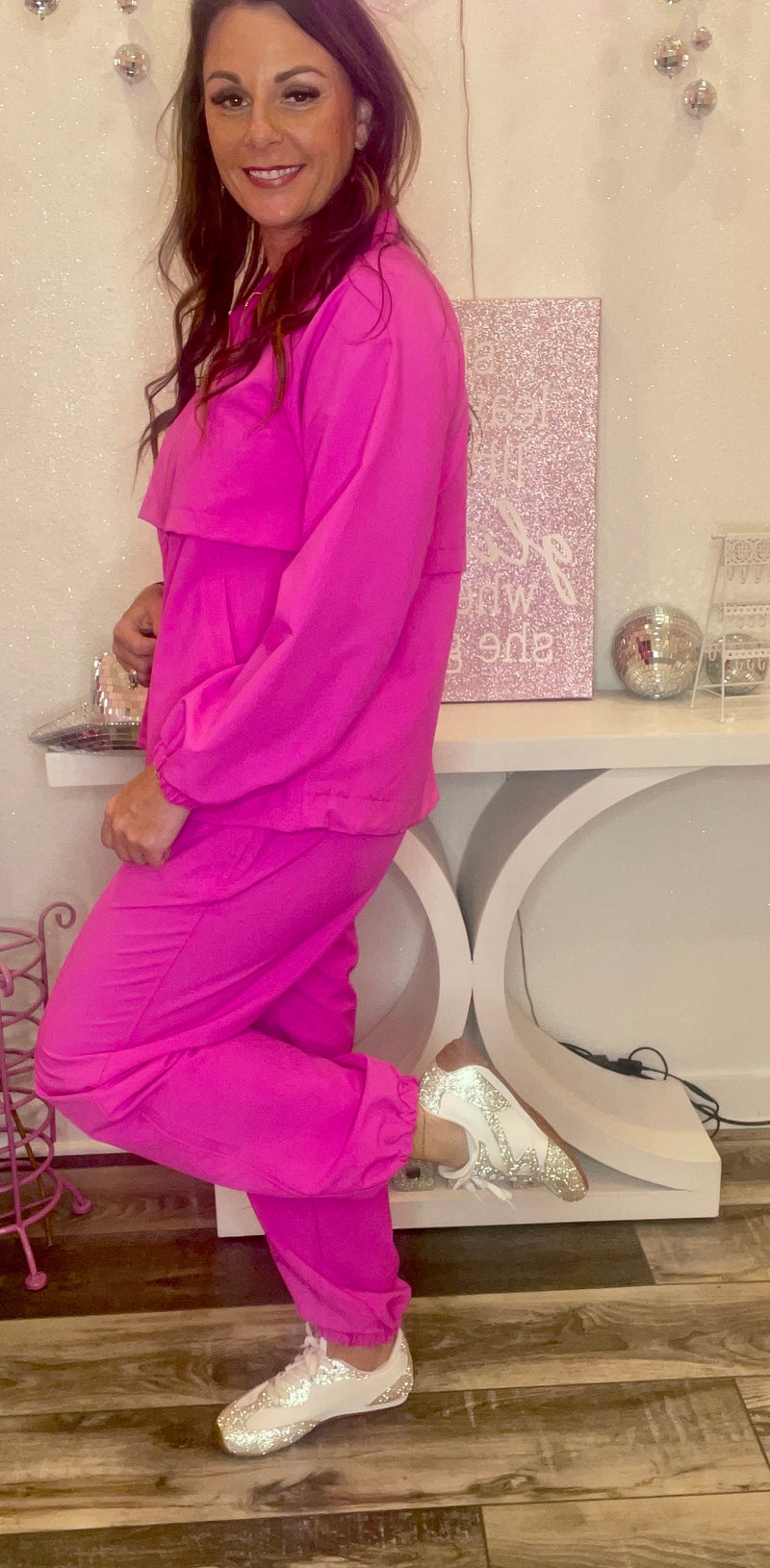 Wild Horse Boutique Clothing sets Hot Pink Jogger Wind Suit Set | Gold Zipper Accents