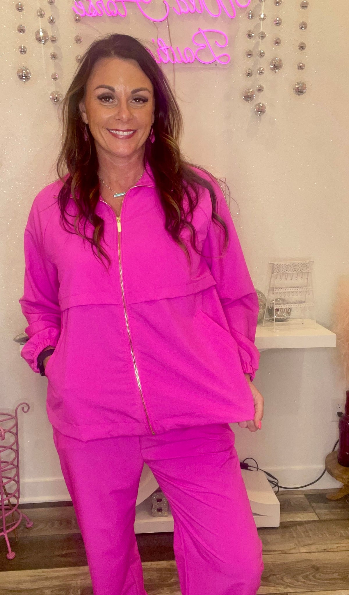 Wild Horse Boutique Clothing sets Hot Pink Jogger Wind Suit Set | Gold Zipper Accents