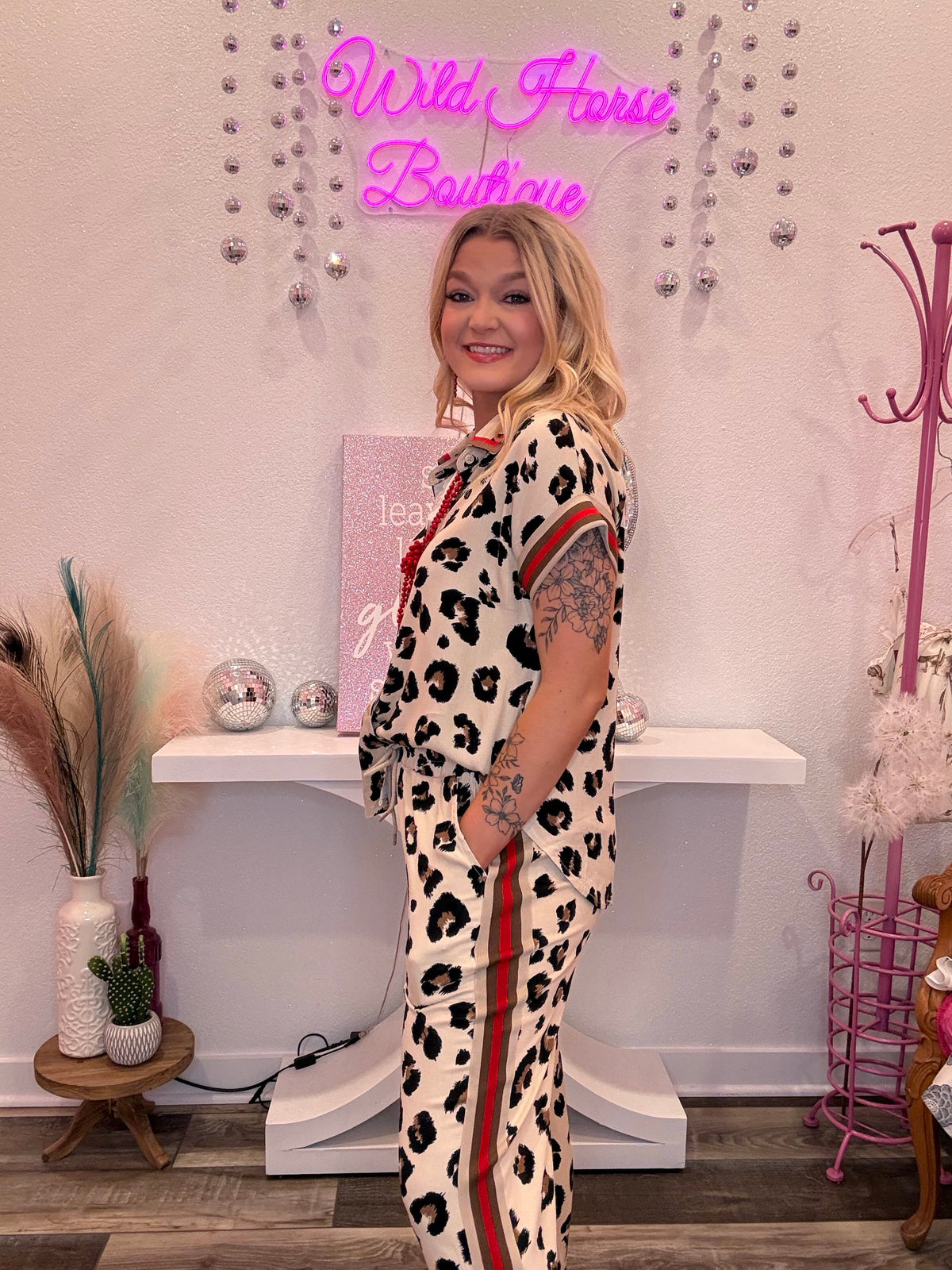 Wild Horse Boutique Clothing sets Red and Leopard Set