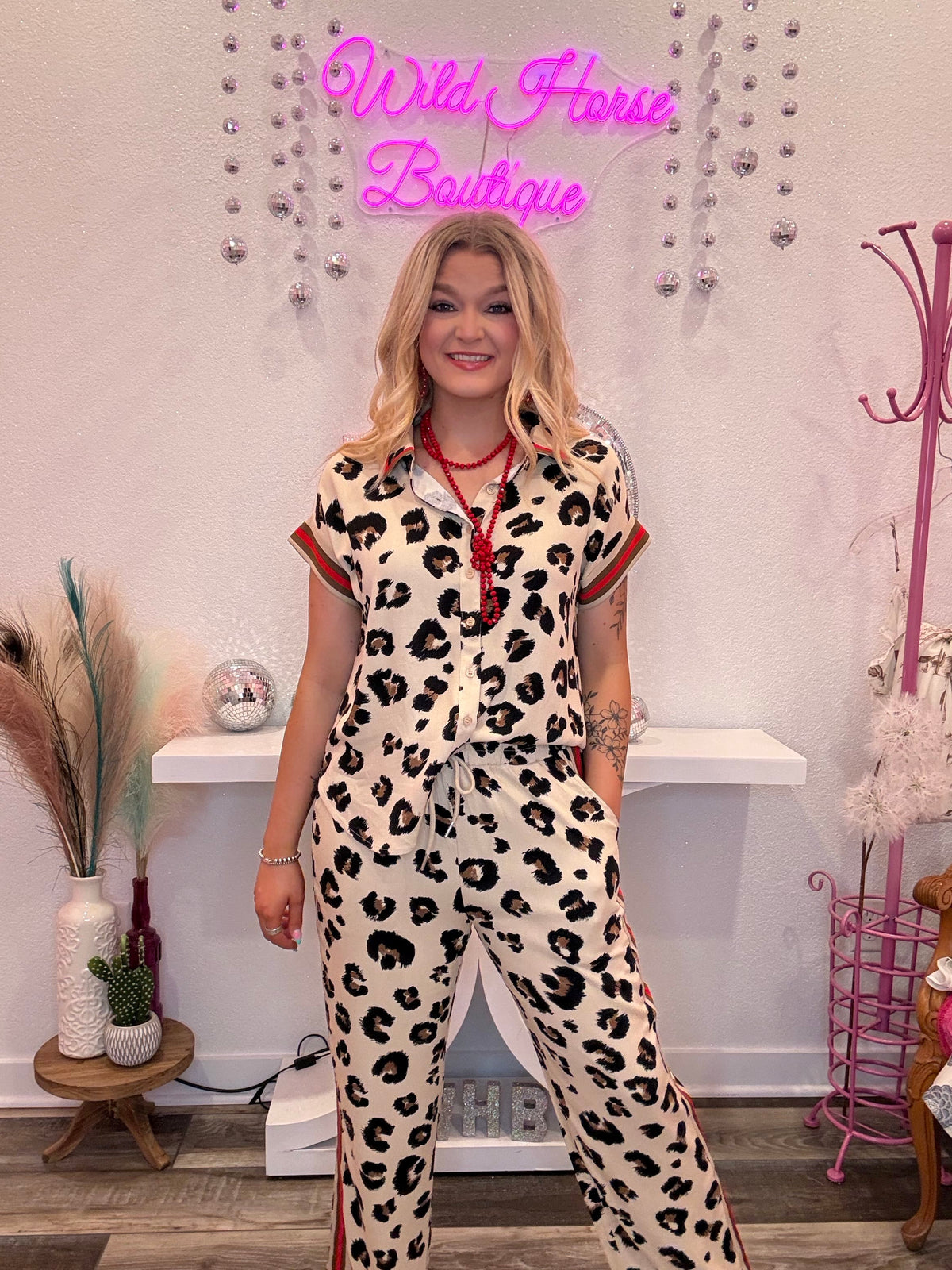 Wild Horse Boutique Clothing sets Red and Leopard Set