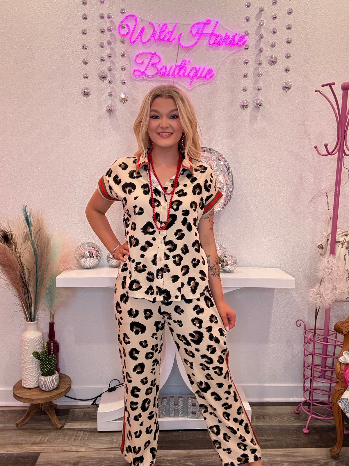 Wild Horse Boutique Clothing sets Red and Leopard Set