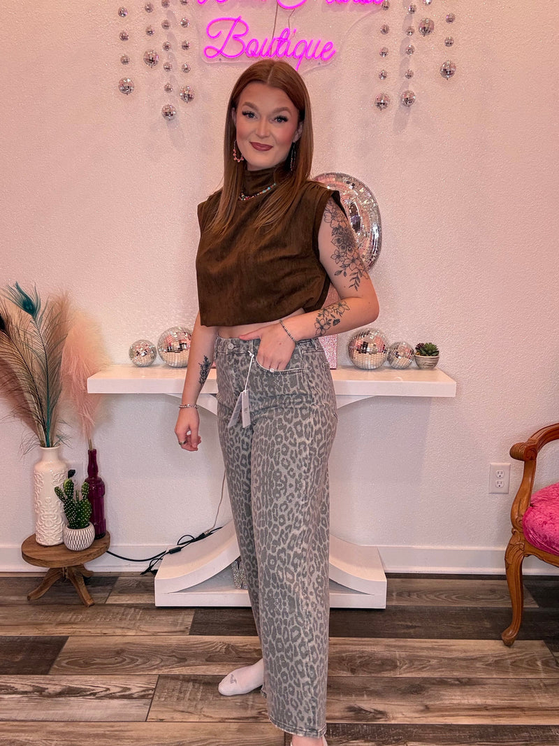 Wild Horse Boutique Cropped Gray Leopard Jeans