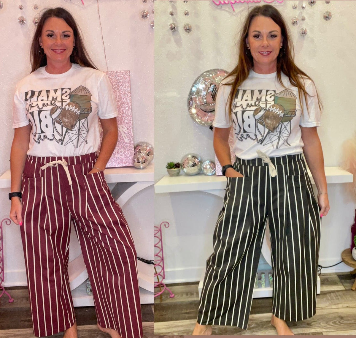 Wild Horse Boutique Dark Gray or Maroon Striped Pants