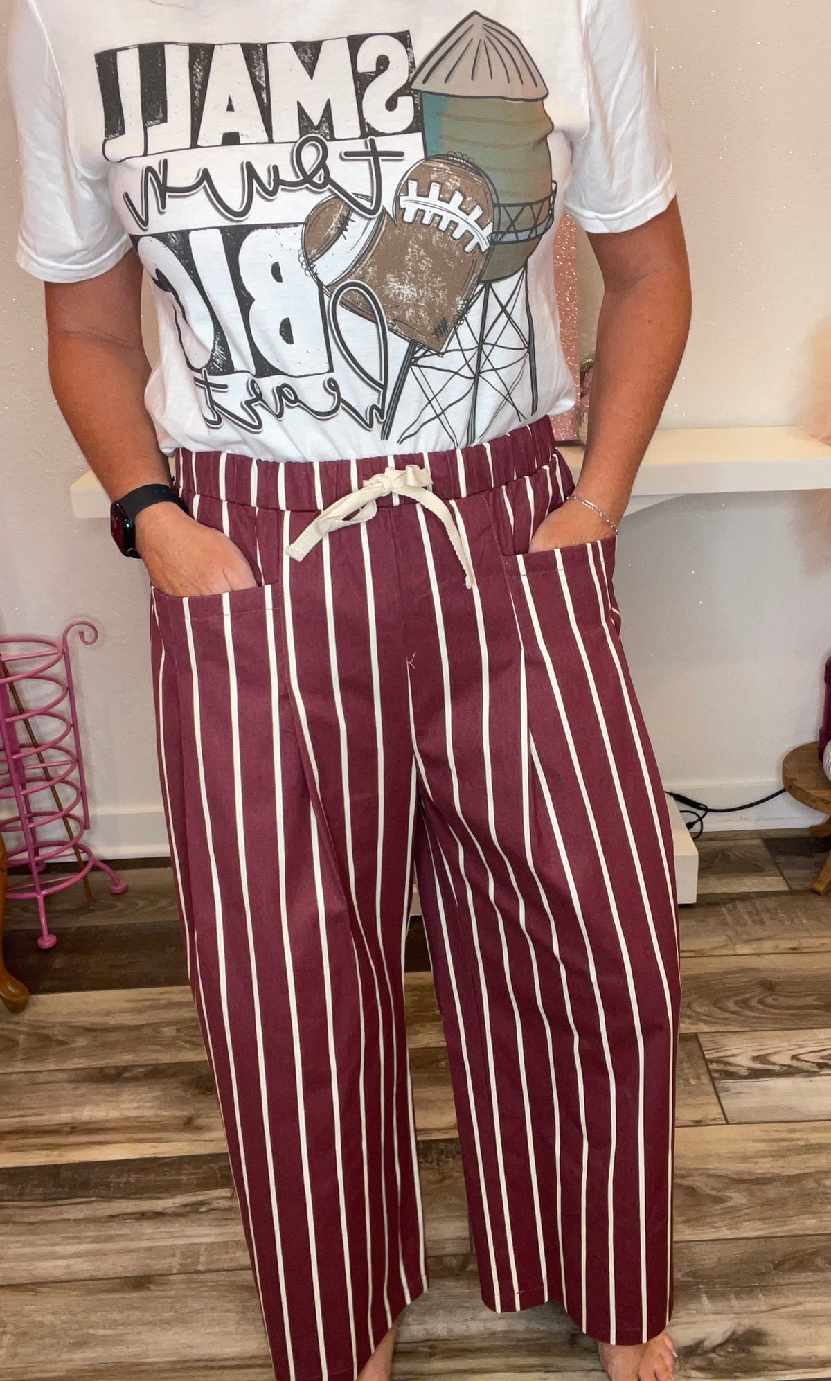 Wild Horse Boutique Dark Gray or Maroon Striped Pants