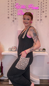 Wild Horse Boutique Dark Gray Romper with Leopard Details