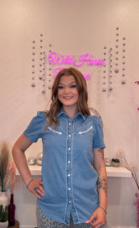 Wild Horse Boutique Denim Pearl Snap ButtonDown