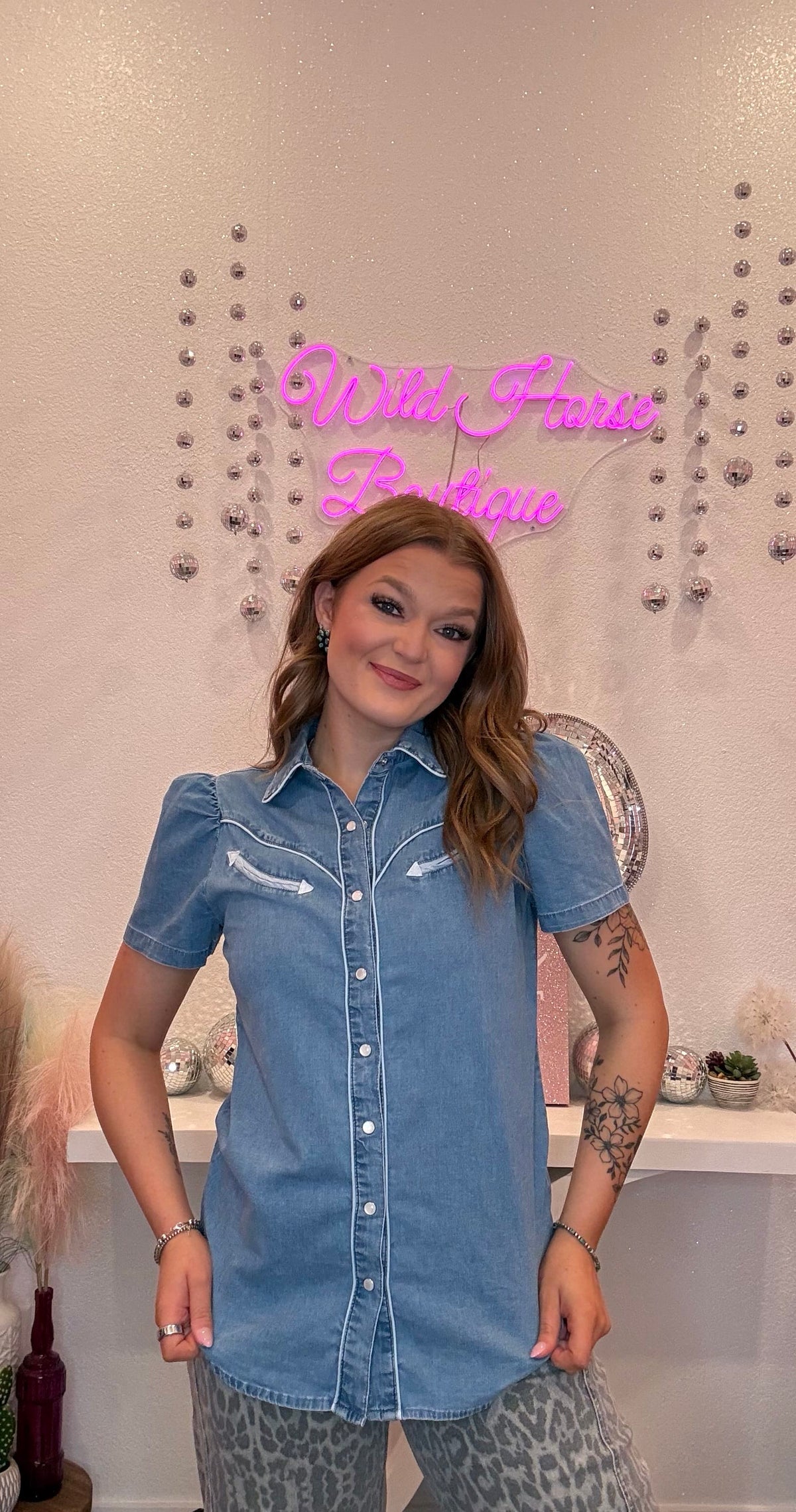 Wild Horse Boutique Denim Pearl Snap ButtonDown