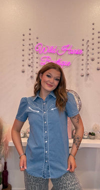 Wild Horse Boutique Denim Pearl Snap ButtonDown